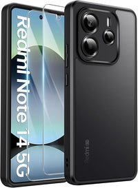 FLLAO Opaca Funda Compatible con Xiaomi Redmi Note 14 5G (no para 4G) con 2 Cristal Templado, [Protección de la cámara] Anticaída Antigolpes Anti-Arañazos Hard PC Glassata Funda Negro