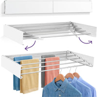 Tendedero Extensible de Pared 100cm Antioxidante - Invisible y Plegable con 5 Tubos de Aluminio, Extensible 9.5-50cm, Instalación en Pared Interior o Exterior, Instala sin Dificultad