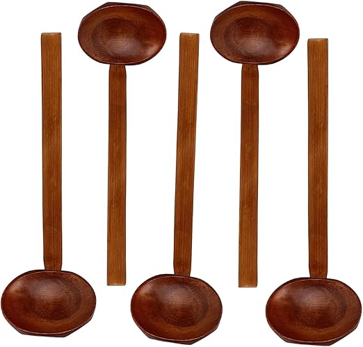 5 Piezas Cucharas de Madera de Tortuga Con Mango Largo Japonés - Para Ajisen Ramen, Gachas y Sopa (M)