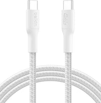 Belkin Eco Cable Trenzado C a C de 2 m y 240 W, Carga Rápida, suave y flexible para iPhone 16, Galaxy S25, Pixel 9, MacBook, IPad Pro - Blanco