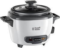 Russell Hobbs Arrocera - Capacidad 0,4 litros, 3 Raciones, Olla Arrocera Pequeña, Función Mantener el Calor, Recipiente Antiadherente, Taza y Cuchara Medidora, Tapa Cristal Templado, 200 W - 27020-56