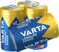 Varta Pila Longlife Power D Mono LR20 (paquete de 4 unidades), pila alcalina para juguetes, linternas, reproductores de CD y otros aparatos que funcionan con pilas