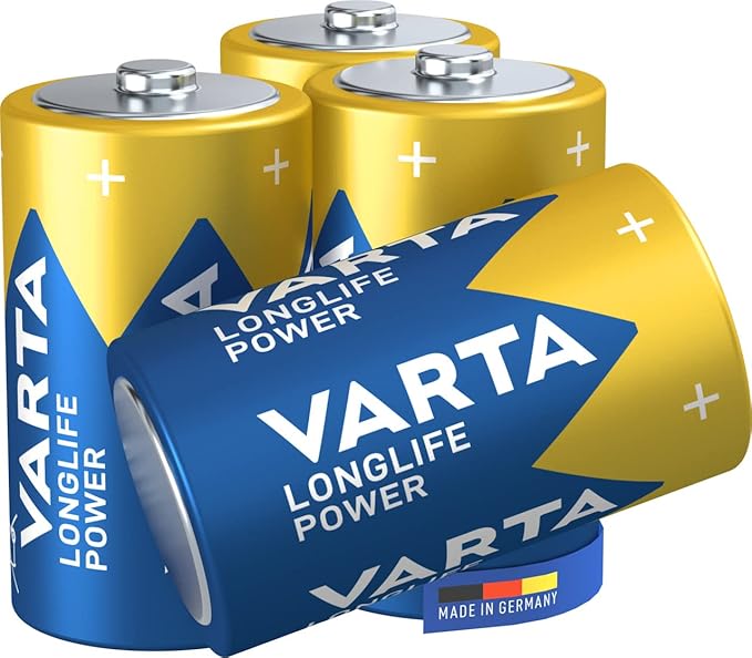 Varta Pila Longlife Power D Mono LR20 (paquete de 4 unidades), pila alcalina para juguetes, linternas, reproductores de CD y otros aparatos que funcionan con pilas