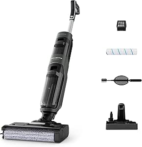 Rowenta X-Clean 4, Fregona Eléctrica Sin Cable, 2 en 1 Aspira y Friega a la vez, 200 W, Pantalla De Control Inteligente, Ajuste Automático De Limpieza: Eco, Auto Y Max, Negro, GZ5037WO