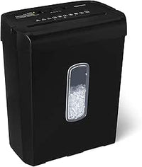 Amazon Basics Destructeur de Documents à Coupe Croisée, 6 feuilles, avec fenêtre transparente, pour documents A4 et cartes bancaires, corbeille de 14L, Noir