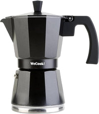WECOOK! Luccia Cafetera Italiana, Inducción, Aluminio, Express, 9 Tazas Café, Apta para todas las Cocinas, Color Negro, Junta de Cierre de Silicona, Válvula de Seguridad