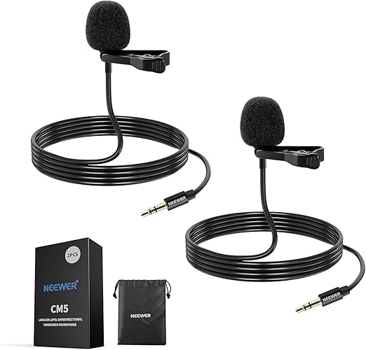 NEEWER Lavalier - Micrófono de Solapa (2 Unidades), Condensador omnidireccional con Cable, micrófono Lav para Escenario, Youtube, transmisión en Vivo, Compatible con transmisor inalámbrico Rode