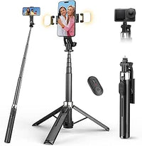 RISEOFLE 110cm Palo Selfie Tripode para Movil con Luz - Selfie Stick Extensible Portátil con Mando Inalámbrico, Compatible con iPhone/Samsung/GoPro/Cámaras