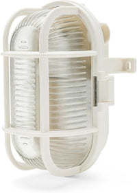 Ovale Wand- / Deckenleuchte. In Kunststoff + Glas E27 max 60W. Kompatible LED IP44: für drinnen oder draußen. Für Balkone, Garagen, Veranden