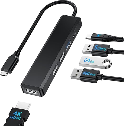 BHHB M80 Hub USB C HDMI 4K/ 100W PD Carga/USB 3.0 5Gbps/ 2*USB 2.0, Hub USBC 5 en 1 Multipuerto Adaptador Tipo C a HDMI Compatible con MacBook Pro/Air M4 M3 M2 M1, Mac, iMac, iPad, Laptop, Portátil