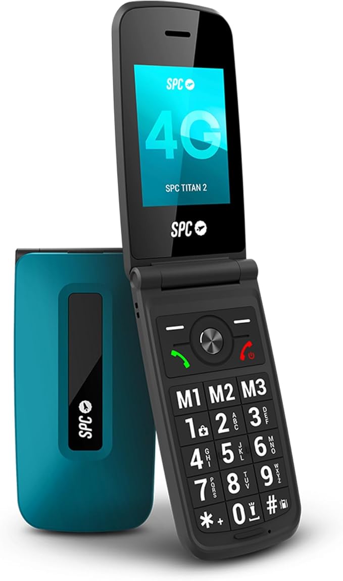 SPC Titan 2 – Teléfono móvil de Tapa para Mayores con 4G, Teclas Grandes, Timbre Alto 105dB y Pantalla 2,4” | Fácil de Usar y configuración remota | 3 memorias directas | Batería hasta 7 días - Azul