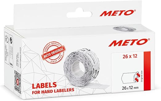 Original Meto Preisauszeichner Etiketten (26x12 mm, 1-zeilig, 6.000 Stück, weiß, permanent, Preisetiketten für Meto, Hutner, Avery, Contact, Sato, Tovel etc.), ‎9506163