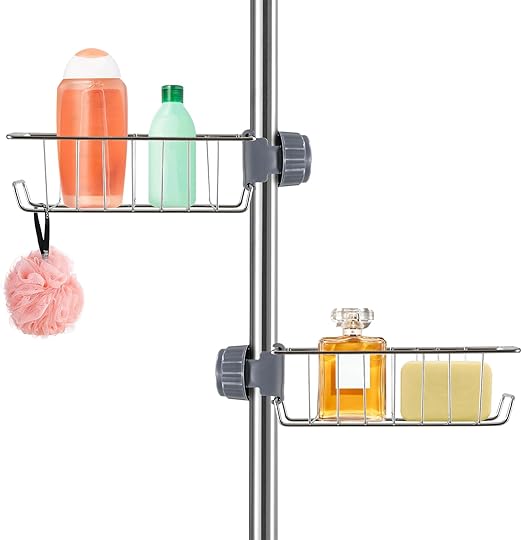 CRESZZLE 2 Estantes Ducha, estante ducha sin taladro, jabonera ducha, accesorios ducha,shower organizer, Adecuado para varillas de 18-25 mm - Para guardar champú y jabón.