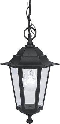 EGLO Lámpara colgante de exterior Laterna 4, lámpara de exterior de 1 foco, luz colgante de aluminio fundido y cristal, color negro, portalámpara E27, IP44