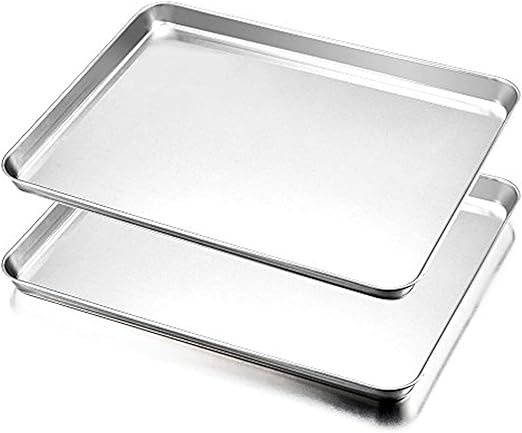HaWare - Juego de 2 bandejas para horno de acero inoxidable, 40 x 30 x 2,5 cm, bandeja rectangular para hornear y servir, no tóxica y saludable, fácil de limpiar y apta para lavavajillas
