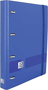 OXFORD Archivador 4 Anillas Plástico Polyfoam con Goma. Tamaño A4+, Pizarra Extraíble, Hoja de Pegatinas, Recambio con 5 Bandas Color y Cuadrícula 5x5. Oxford Live & Go, Azul