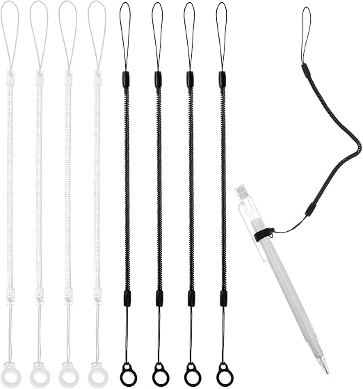 Bolígrafo con cadena, paquete de 8 unidades de cinta de sujeción de plástico extensible, correa de cuerda de resorte para lápices capacitivos, lápiz antipérdida para tableta con muelle en espiral para