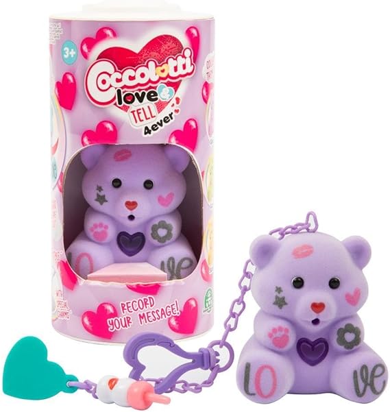 Coccolotti Love&Tell 4ever - Orsetto Lilla, Con Funzione Registrazione e Portachiavi Charm, Animali Interattivi Giocattolo,Per Bambini 4 Anni +, Giochi Preziosi
