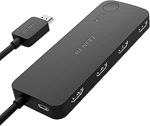 BENFEI USB 3.0 HDMI Switch 4 In 1 out 4K@60Hz, 2K@144Hz, HDCP 2.3【con Soporte de Ecualización Adaptativa y Distancia de transmisión HDMI de hasta 9M】 Compatible con PS5/4, Xbox, Roku, FireStick