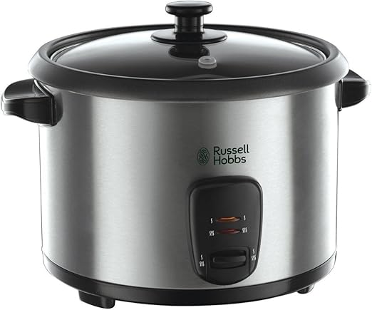 Russell Hobbs CookHome 19750-56 - Vaporera y Arrocera, Inox, Capacidad de 1.8 L, Tapa de Vidrio, 700 W, Gris