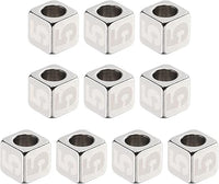 sourcing map 10 cuentas de acero inoxidable con número 5, cubos plateados, metálicos, grandes, cuadrados, para joyas, pulseras, collares, aretes