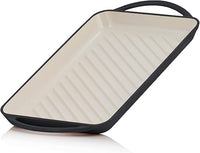 Mahlzeit Plancha de Hierro Fundido Esmaltado Blue Berry | 39,5 x 22 x 3,5 cm | Parrilla para Asar con Asas, Rectangular, Estriada | Placa de Hierro Fundido Cocina Gas, Eléctrica, Inducción