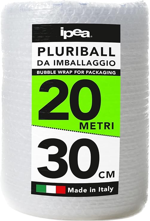 IPEA Rollo de Plástico de Burbujas para Embalaje y Envío – 20 Metros x 30 cm – Pluriball - Burbujas de Aire para Protección, Acolchado, Embalaje de Objetos – Resistente Desgarro
