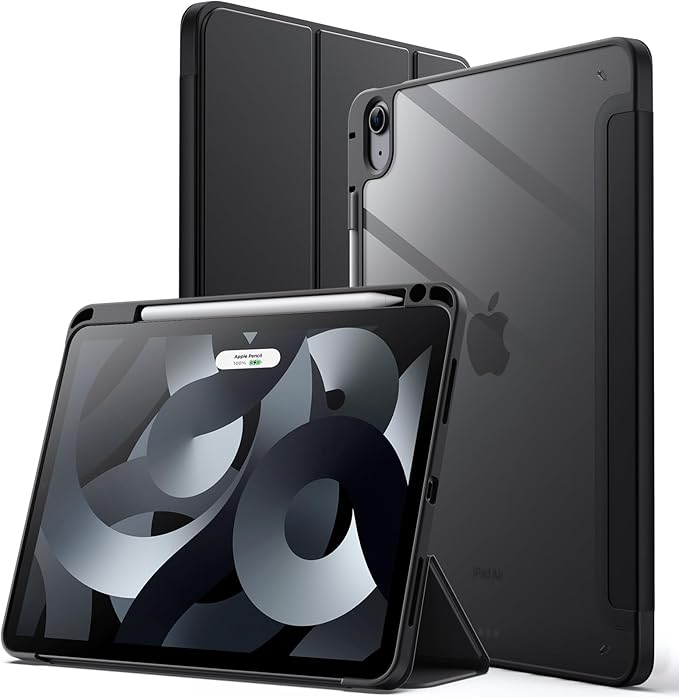 JETech Funda Solo para iPad Air 11 Pulgadas M4/M3/M2 (2026/2025/2024), iPad Air 5/4 (10,9 Pulgadas, 2022/2020) con Portalápiz, Clara Carcasa Trasera Slim Soporte Antigolpes Cover Tableta (Negro)