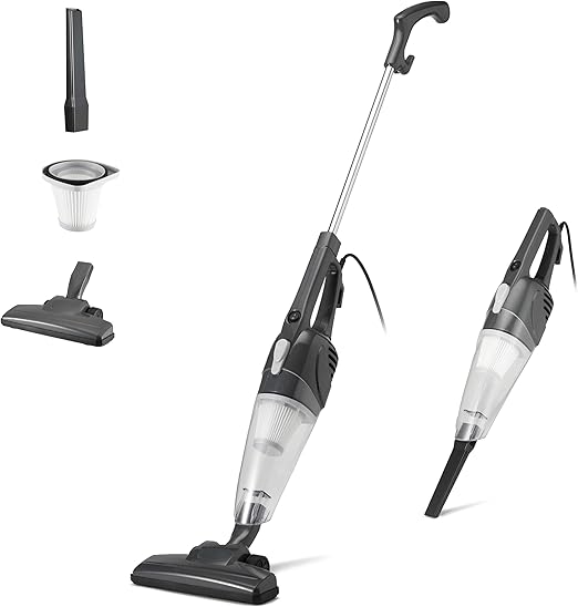Amazon Basics Aspirador de barra, dispositivo 2 en 1 con cable, motor ECO, filtro HEPA, bajo peso, Negro