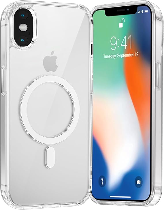 Coiwxmoi Funda Magnética para iPhone X/iPhone XS 5,8",Compatible con MagSafe Carga Inalámbrica, Ultra Delgada Transparente Suave Silicona Antigolpes Anti-Arañazos Carcasa para iPhone XS,Transparente