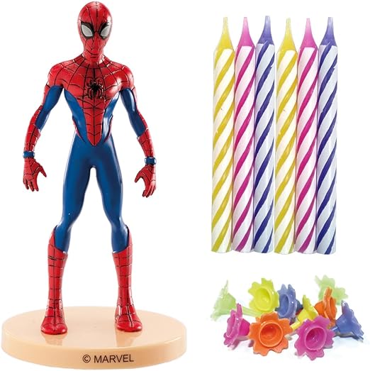 dekora | Vela Decorativa | Sin Aroma | Kit PVC Spiderman con 10 Velas para Decorar Tartas | Cera de Parafina