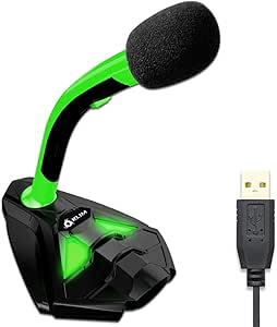 KLIM™ Voice Micrófono USB con Base para Ordenador - Micro de Escritorio, Micrófono para Jugadores - Verde y Negro - Nueva Versión