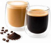 JATA HOGAR HVAS5512 - Juego de 2 Vasos de Cristal de Doble Pared 180 ml, Vidrio Borosilicato Térmico, Vasos para Café, Espresso, Latte o Infusiones, Aptos para Microondas y Lavavajillas