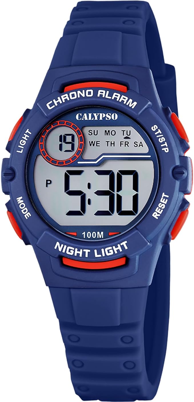 CALYPSO Reloj Digital Infantil Niño Niña de Caucho Azul - Resistente al Agua 10 ATM Fecha y Calendario, Cronógrafo, Doble Horario, Luz, Alarma, 12 y 24 Horas K5852/5 - Junior Collection