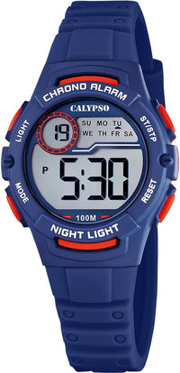 CALYPSO Reloj Digital Infantil Niño Niña de Caucho Azul - Resistente al Agua 10 ATM Fecha y Calendario, Cronógrafo, Doble Horario, Luz, Alarma, 12 y 24 Horas K5852/5 - Junior Collection