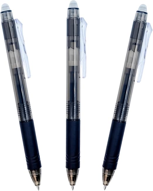 RAYLU PAPER® - Bolígrafo Borrable Retráctil, Tinta De Gel, Punta de 1 mm y trazo de 0,7 mm. (3 Negros)
