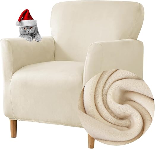 Highdi Funda para Sillón Individual Elástica, 1 Plaza Terciopelo Funda para Sofá Cubierta Suave para Sillón Chesterfield Lavable Antideslizante, para Casa, Club, Hotel (Beige)