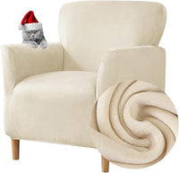Highdi Funda para Sillón Individual Elástica, 1 Plaza Terciopelo Funda para Sofá Cubierta Suave para Sillón Chesterfield Lavable Antideslizante, para Casa, Club, Hotel (Beige)