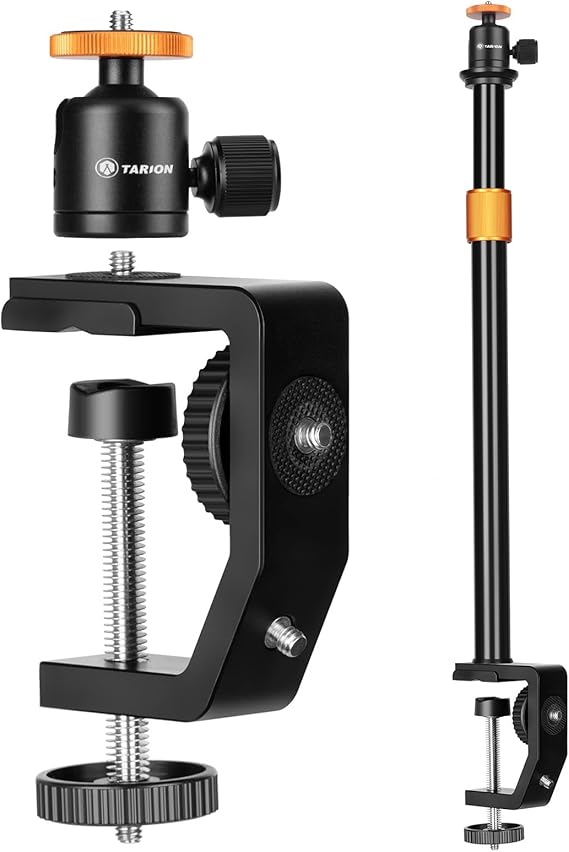 TARION C Soporte de Abrazadera Soporte de Escritorio para cámara con Cabeza esférica y Varilla de extensión Ajustable de 33-60 cm para Vlogging Live Stream Photo Studio Light Photography Filmación