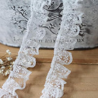 Cinta plisada de organza blanca de 10 metros con borde de encaje fruncido, 2 cm de ancho, estilo vintage, ribetes de tela bordada, apliques de costura, manualidades, boda, vestido de novia, decoración