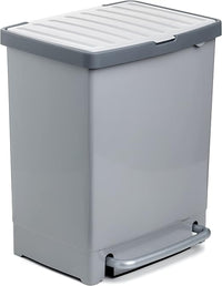 Tatay Cubo de Reciclaje 25L con Pedal | Separador Interior para 2 Residuos | Uso Interior y Exterior | Apto para Bolsas de 30L | Plástico Resistente Libre de BPA | 33,5x31x42 cm, Gris