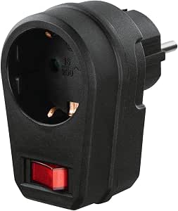 Hama Adaptador de enchufe (conector de protección contra contactos directos, adaptador de enchufe con interruptor, interruptor de ENCENDIDO/APAGADO, adaptador, enchufe de protección contra contactos