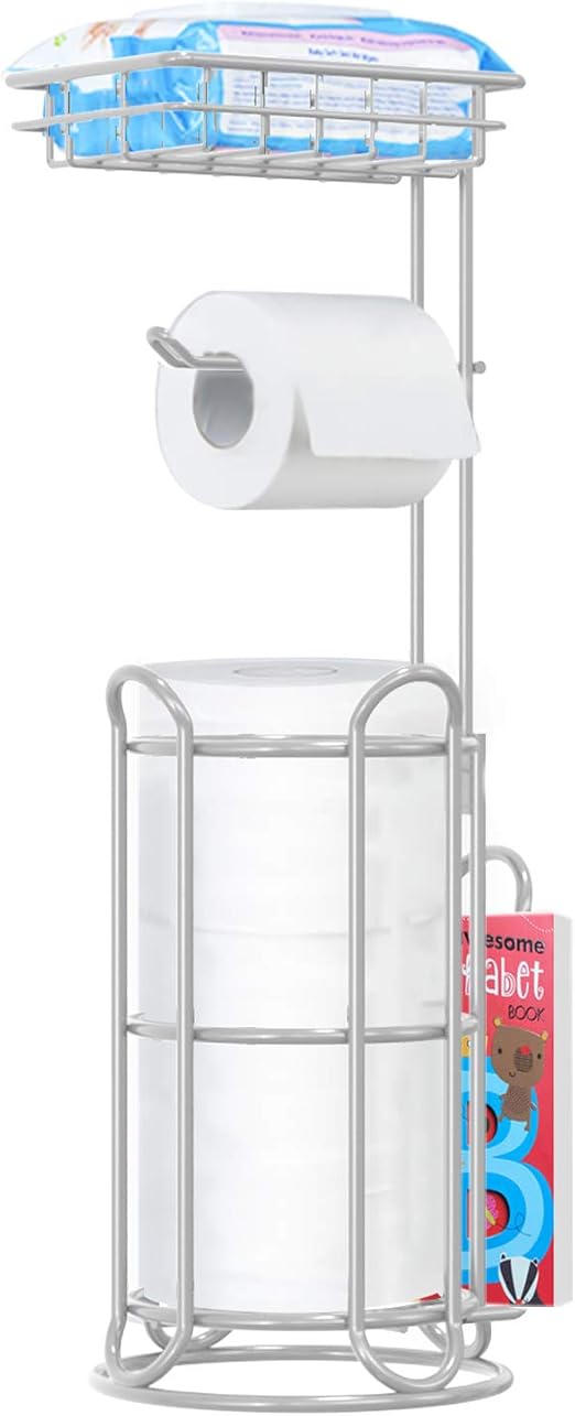 Freistehender Toilettenpapierhalter mit zusätzlicher Ablage, Silber, 6.5 * 24"