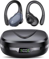 Auriculares Inalambricos, Auriculares Bluetooth 5.3 Deportivos con Gancho de la Oreja, 60H de Reproducción, Pantalla LED, Llamada ENC HD, Profundamente Bajo, Ajuste Cómodo, IPX7 Impermeable(Negro).