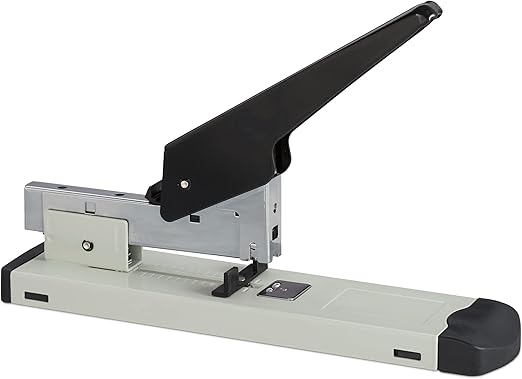 Relaxdays Heftgerät Profi, 100 Blatt Heftleistung, für 24/6 Klammern, bis 70 mm Einlegetiefe, großer Bürotacker, grau