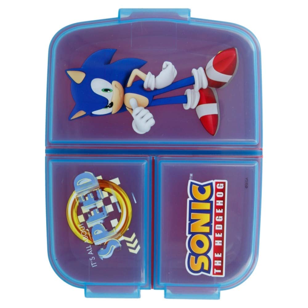 OM SUPPLIES Sonic The Hedgehog - Lonchera tipo sándwich para niños, escuela, incluye llavero Sonic (Sonic)