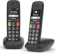 Gigaset E290 Duo - Teléfono Fijo Inalámbrico con Teclas Grandes, Adecuado para Personas Mayores, Pantalla de Alta Visibilidad, Manos Libres, Compatible con Audífonos, Negro