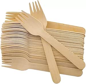 PARENCE.- Set de 100 tenedores de madera - Cubiertos de madera desechables, tenedores Utensilios ecológicos y biodegradables para fiestas, cumpleaños, camping, picnics 100 piezas - 15,6 cm
