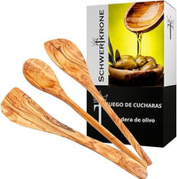 Schwertkrone Cuchara de madera de olivo, espátula, cuchara para risoto, puntiaguda y redonda, Pfannenheber