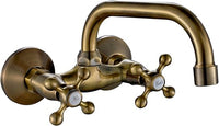 AQG - Grifo de Pared para Fregadero Athos | Caño Giratorio 360º, Doble Maneta Vintage | Montaje en Pared | Estilo Retro Clásico (Bronce)
